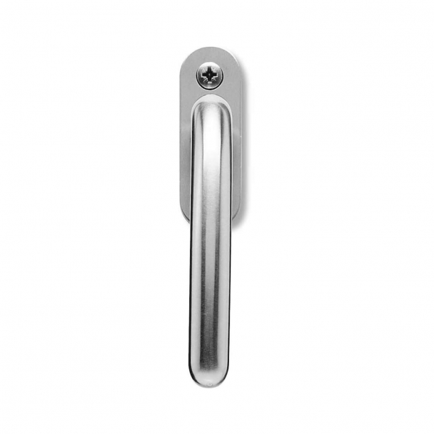 Window handle, Brushed steel, Slightly curved shape, ø14 mm - 8x8 mm