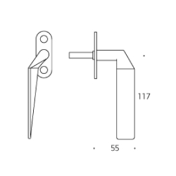 Cranked Randi-Line Kom window handle, Left, 14 mm solid