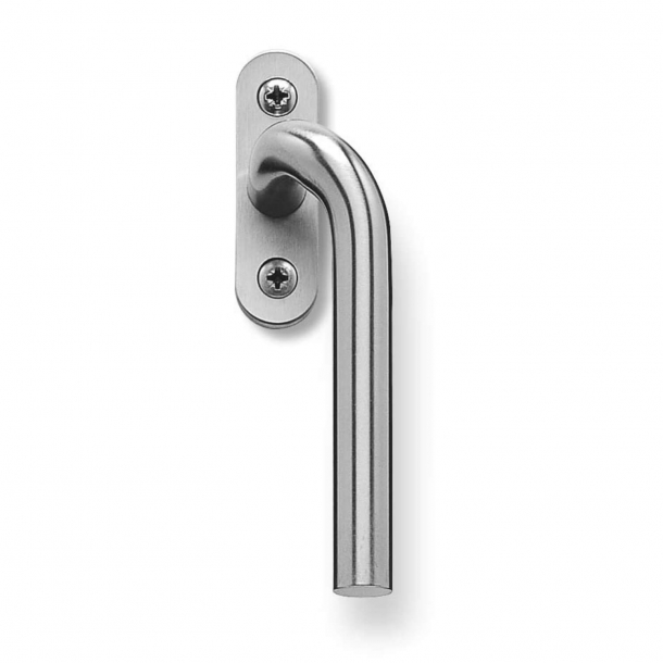 Window handle, Brushed steel, Right, Curved, L-shaped ø14 mm - 8x8 mm