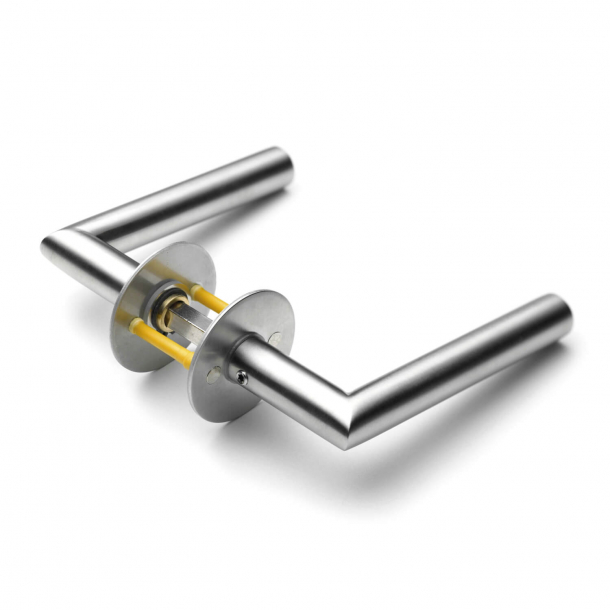 Randi door handle - Straight mitred lever handle - Brushed stainless steel - Model 7024 - cc38 mm