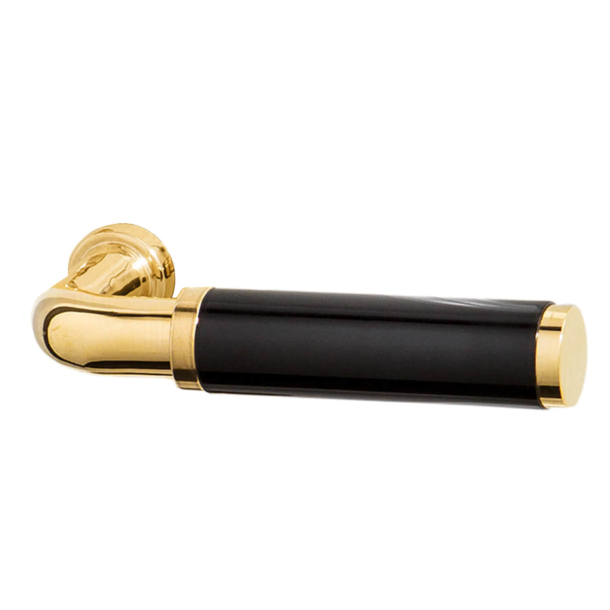 Funkis door handle without rosettes (set) - Brass and black Bakelite - Model 383