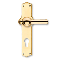 Door handle - Exterior - Brass - Back plates with profile cylinder lock - Model CREUTZ - cc 92mm