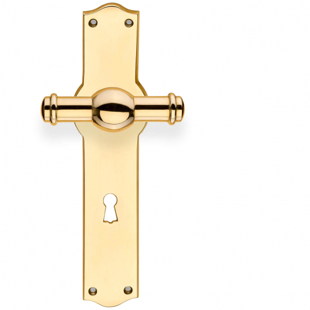 Door handle on back plate with keyhole - Brass without lacquer - Model HAGMAN