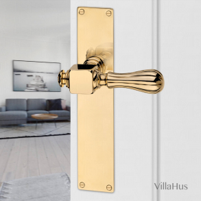 Door handle interior, Backplate - Unlacquered brass - Model HOLKHAM