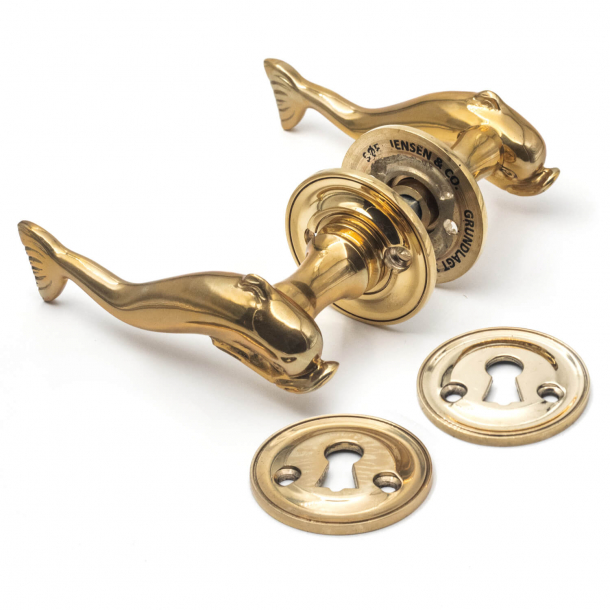 Door handles - Brass - DELFIN 112 mm - Rosette and key plate - New doors