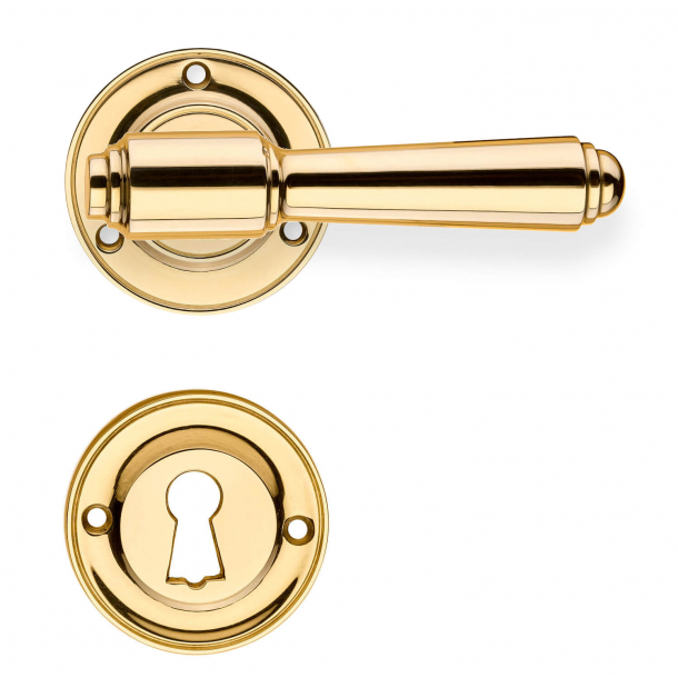 Door handle interior, Brass rosette / escutcheon - BRIGGS 112 mm - Wood screws