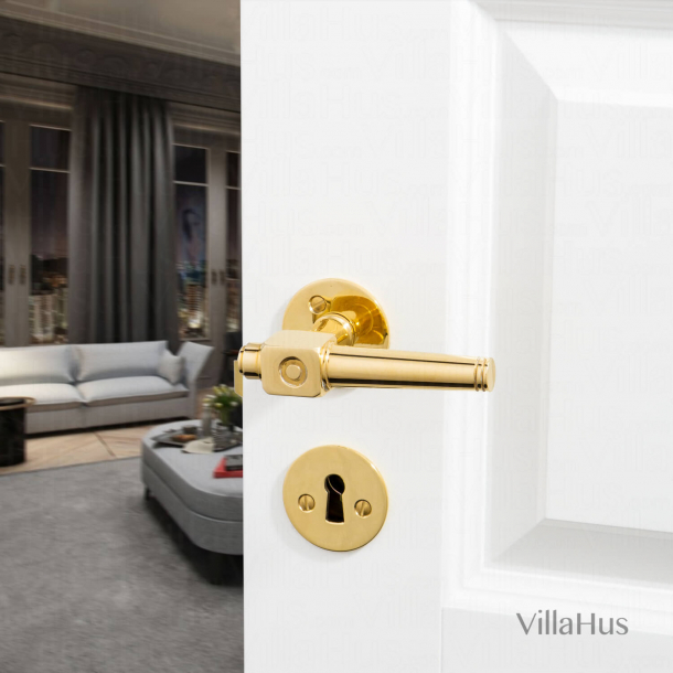 Door handle interior - Theatre handle - Smooth rosette - Brass - Bolt and sleeve