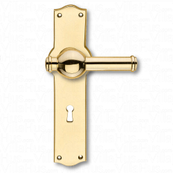 Klamka do drzwi - Szyld d&#322;ugi z dziurk&#261; na klucze - Mosi&#261;dz - CREUTZ 94 mm