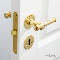 Door handle indoor brass - Smooth rosette and key plate - ALMANN 98 mm