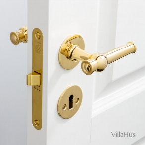 Door handle indoor brass - Smooth rosette and key plate - ALMANN 98 mm