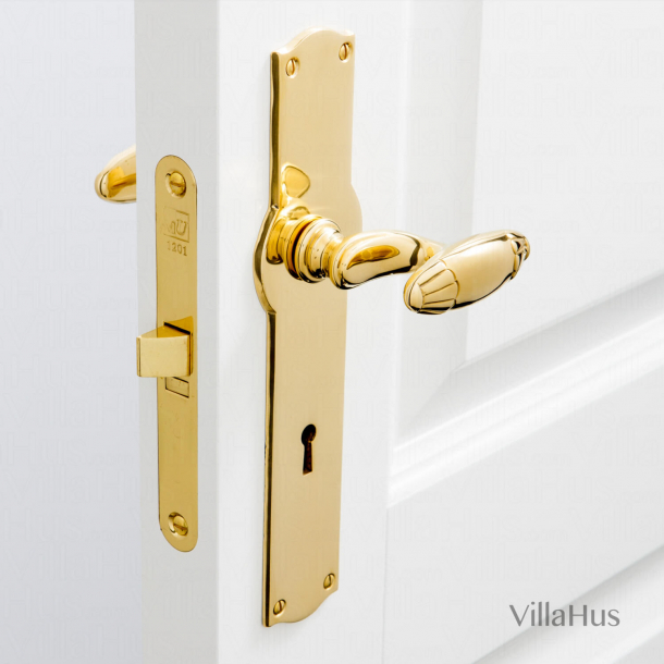 Door handle brass - Amalienborg backplate with keyhole - Model BYRON