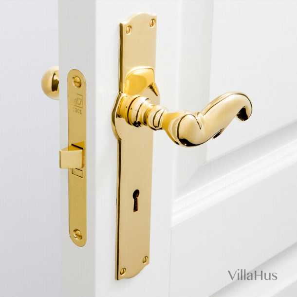 Door handle interior - Wide, Back plate - Keyhole - Brass - Weingarden 97 mm