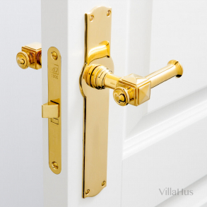 Indoor door handle on long plate - ULLMAN - 112 mm - Brass
