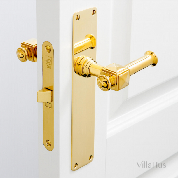 Indoor door handle on long plate - ULLMAN 112 mm - Brass