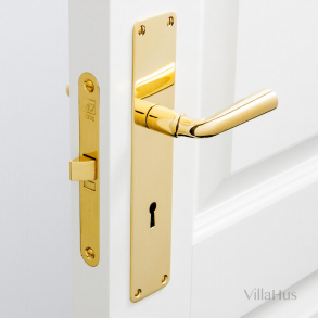 Door handle on backplate with keyhole - Brass without lacquer - Model GENON