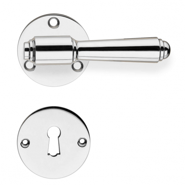 Door handle - Nickel - Smooth rosette / escutcheon - BRIGGS 112 mm - Wood screws