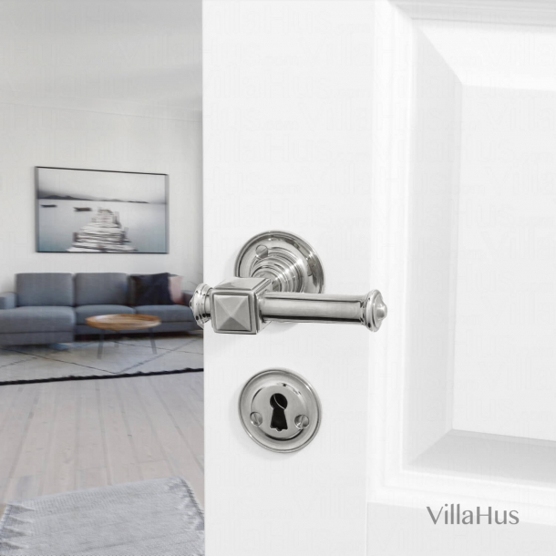 Trgriffe an verzierten Rosetten - Innen - Poliertes Nickel - ULLMAN - Holzschrauben