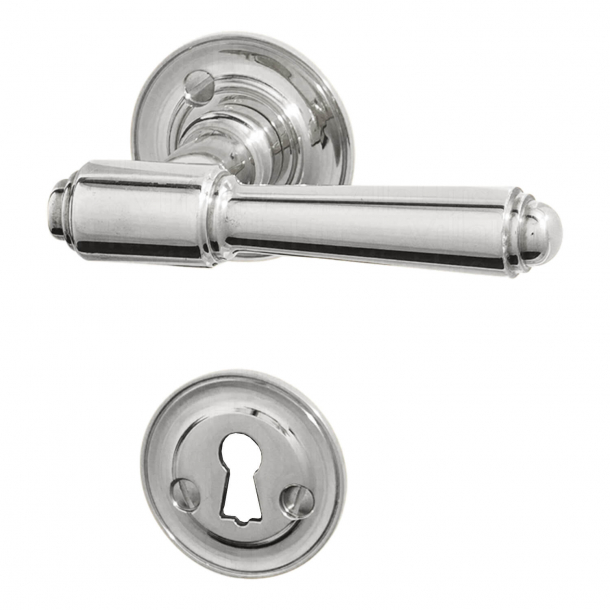Drrhandtag - Inomhus glnsande nickel - Rosette / Nyckelskylt - BRIGGS 112 mm - Nya drrar