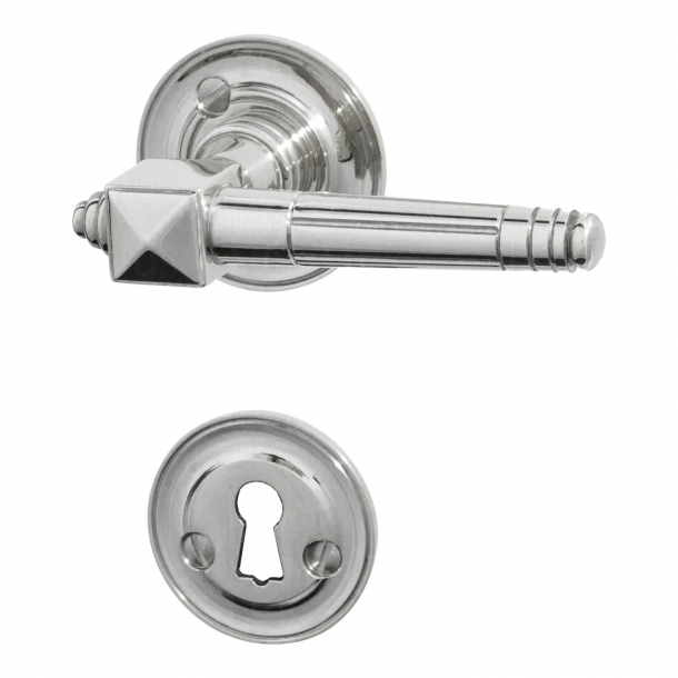 Dörrhandtag - Inomhus - Krom med rosett och nyckelskylt - Modell EMPIRE