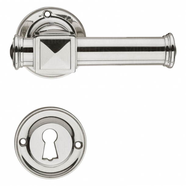Door handles on ornamented rosettes - Indoors - Polished nickel - ULLMAN - Wood screws