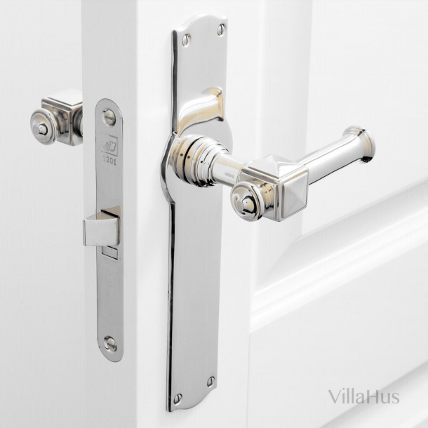 Indoor door handle on long plate - ULLMAN 112 mm - Nickel