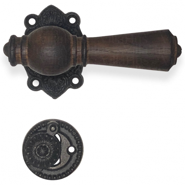 Wooden door handles, Smoked Oak, Black cast iron, Antique, Søe-Jensen &amp; Co.