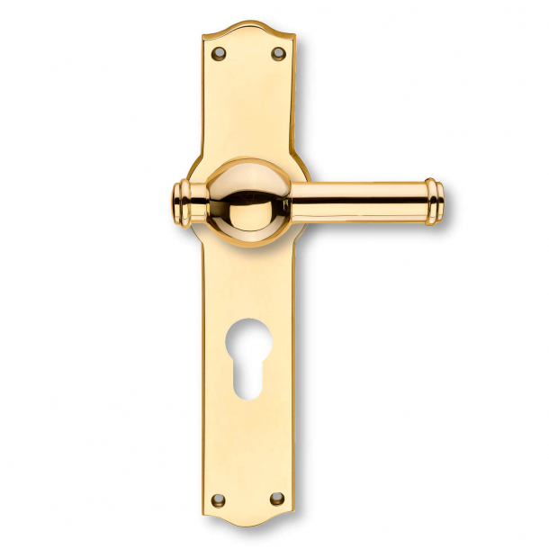 Door handle - Exterior - Brass - Back plates with profile cylinder lock - Model CREUTZ - cc 72mm