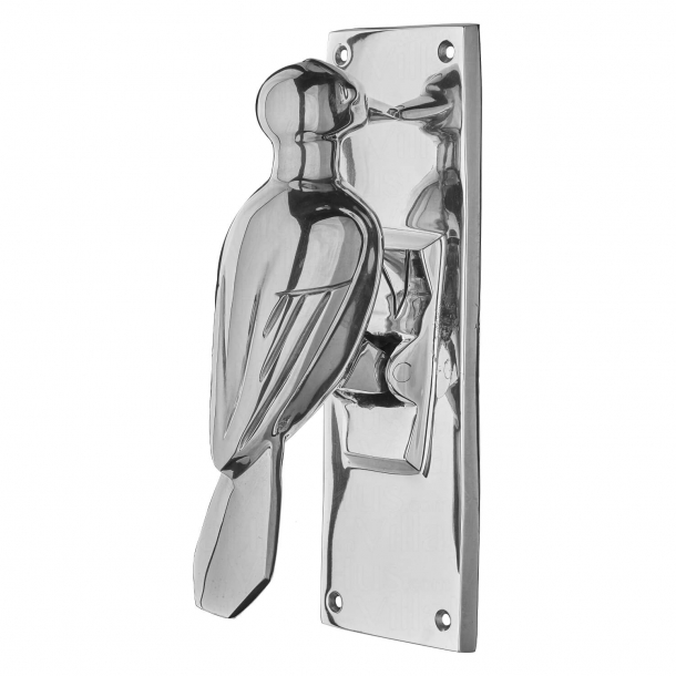 Door knocker - Woodpecker - Polished nickel - Design Gunnar Westman - 215 mm