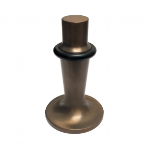 Door stop - Browned Brass - Black rubber collar - Floor mounting