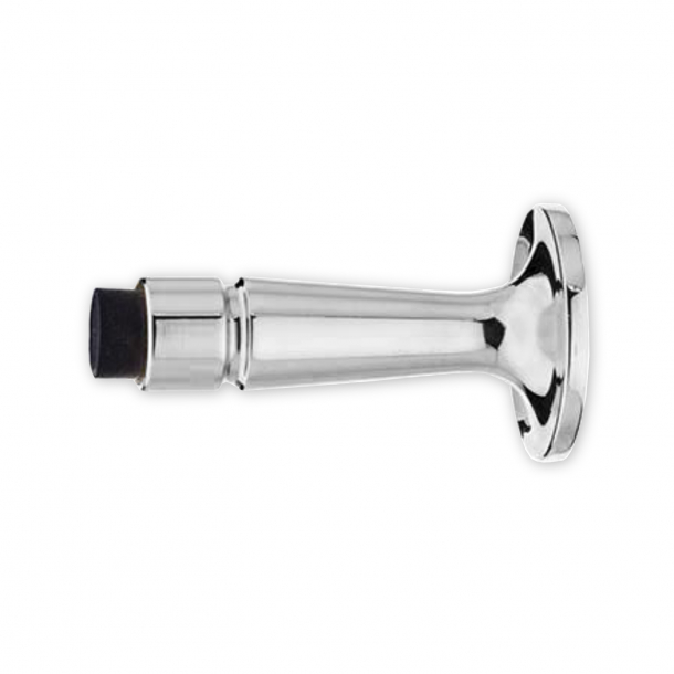 Door stop - Chrome plated - Wall model - Black rubber top