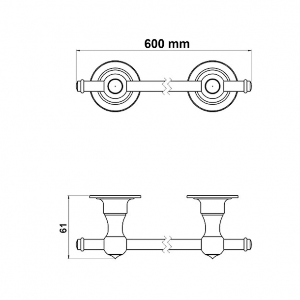 Towel holder - Brass - Double bar - 600 mm
