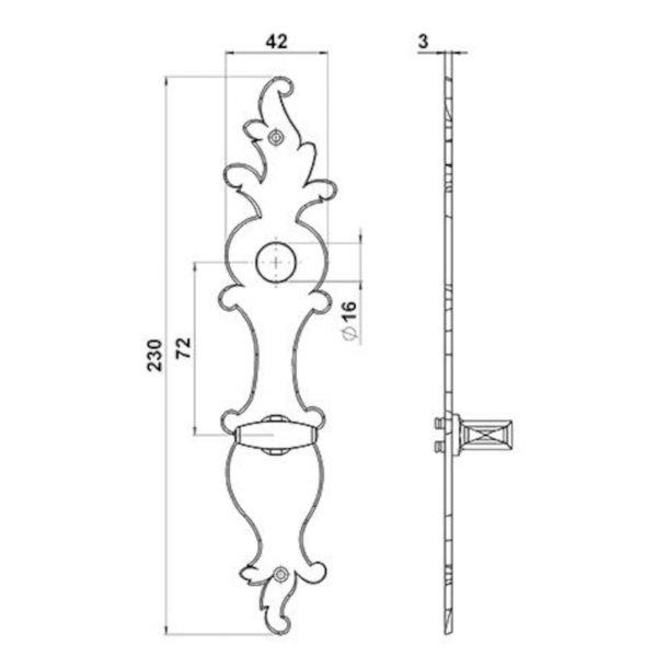 Rokoko Lngskylt - WC-beslag Mssing - Modell COLLET - 230 mm