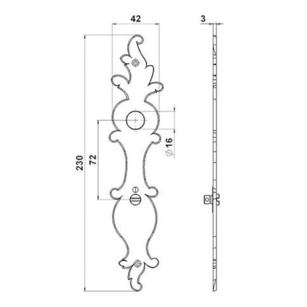 Rokoko Lngskylt - WC-beslag Mssing - Modell COLLET - 230 mm