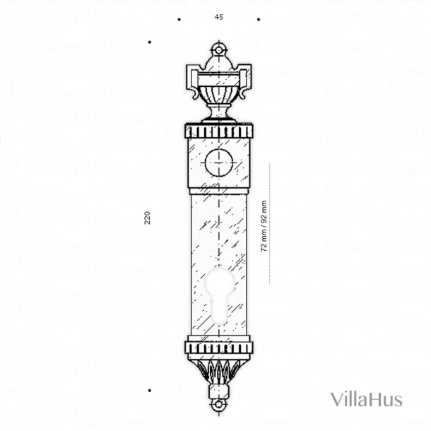 Door handle - Empire - Brass - Exterior - Back plate with europrofile - 72 mm