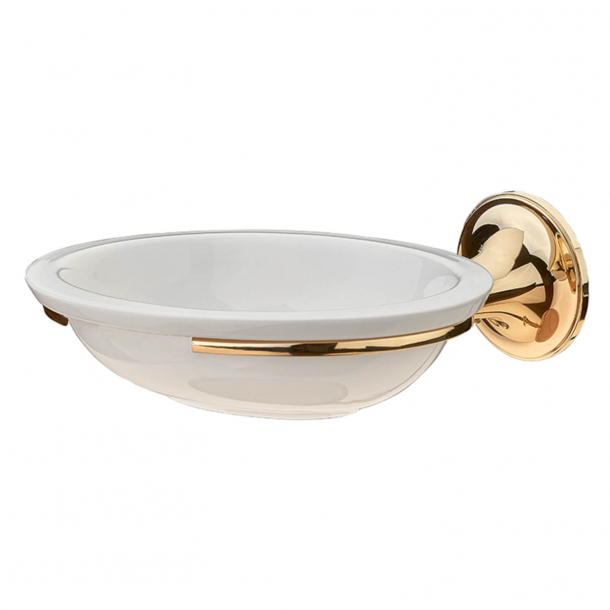 Soap dish - Wall mounted - White bone china and Brass - Model TB36