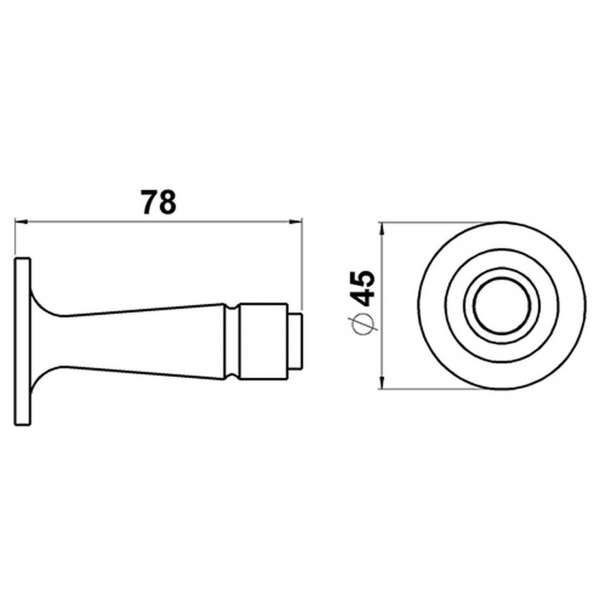 Door stopper - Browned brass - Wall mounted - Black rubber top