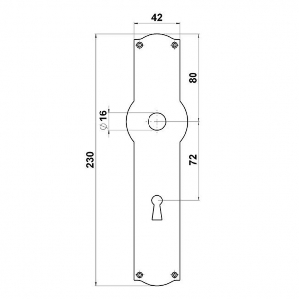 Rosewood wooden door handle - Brass back plate with keyhole - SVANEMLLEN