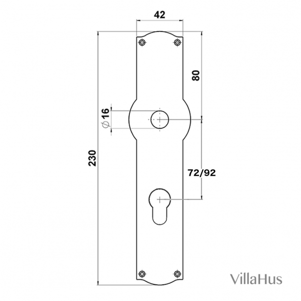 Drhndtag udendrs - Messing - Langskilt - Model ULLMAN 123 - PZ cylinder cc92mm