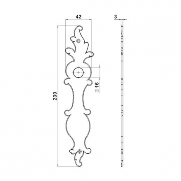 Rococo back plate - Brass - Model COLLET - 230 mm