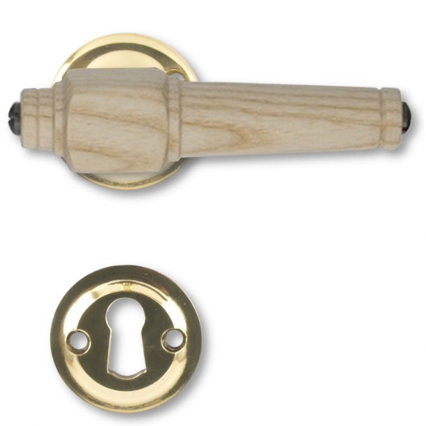 Klamka do drzwi - Drewno jesionowe i mosi&#261;dz - Rozeta pod klucz - 205235