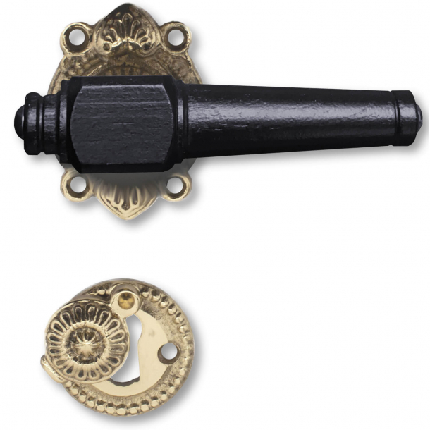Klamka do drzwi - Czarne drewno i antyczny mosi&#261;dz - Rozeta pod klucz - 205242