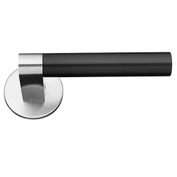 Door handle - Brushed steel - Black plastic - GRATA - Model 1077 - Wood screws