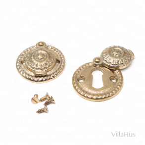 Schlossrosette mit Zug-Klappe - 1671-T - Rustikaler Bauernstil - Alte Tren - Messing ohne Lack