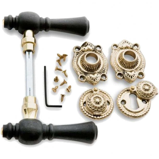 Wooden Door handle interior - Brass and black wood (205208)