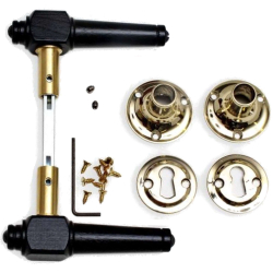 Klamka do drzwi - Mosi&#261;dz i czarne drewno - Rozeta pod klucz - 205233