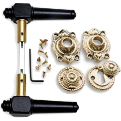 Wooden Door handle interior - Antique Brass and black wood (205242)