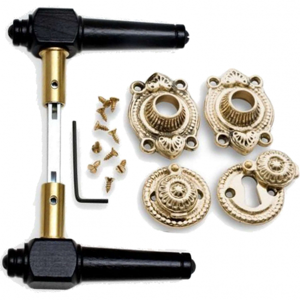 Wooden Door handle interior - Antique Brass and black wood (205242)