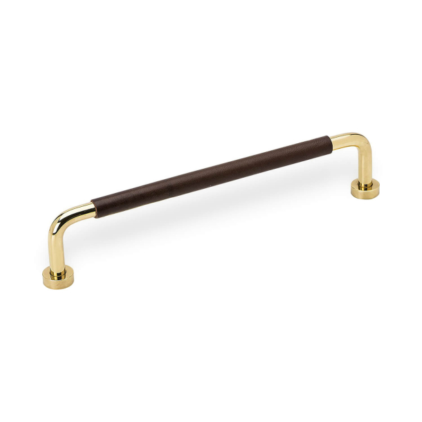M�belgriff - Braunes Leder und poliertes Messing - Modell LOUNGE LEATHER - cc160 mm
