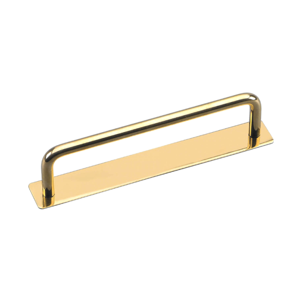 M�belhandtag med l�ngskylt - Borstad m�ssing - modell ROYAL - cc128 mm
