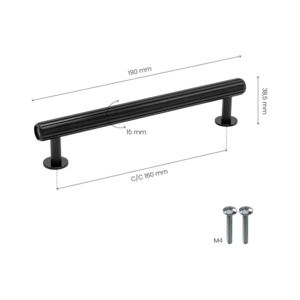 M�belgriff - Schwarz geb�rstet - Modell Rille - 190 mm